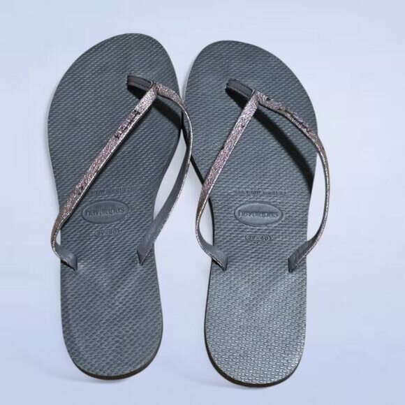 Havaianas Silver Black Sandal - Size‎ 9 / 10 - Picture 2 of 6
